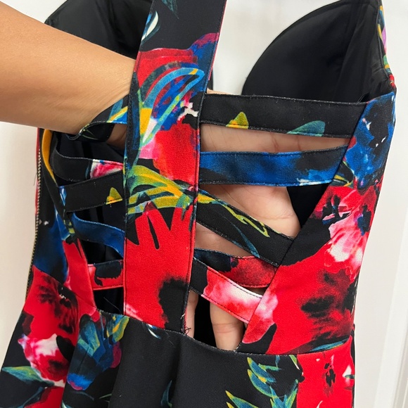 Bebe x Naven Red Floral Skater Dress with Cutout Back (Size 2) - Picture 7 of 12